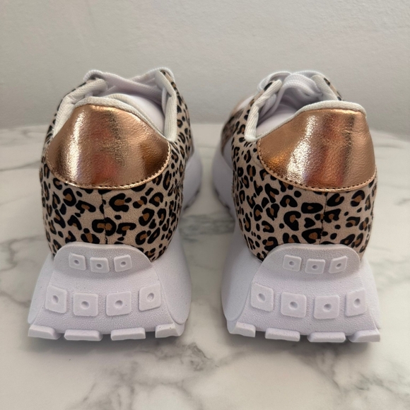 Leopard Print Sneakers with Gold Star Detail Trendy Casual Fashion Shoes Size 10 - Picture 4 of 10